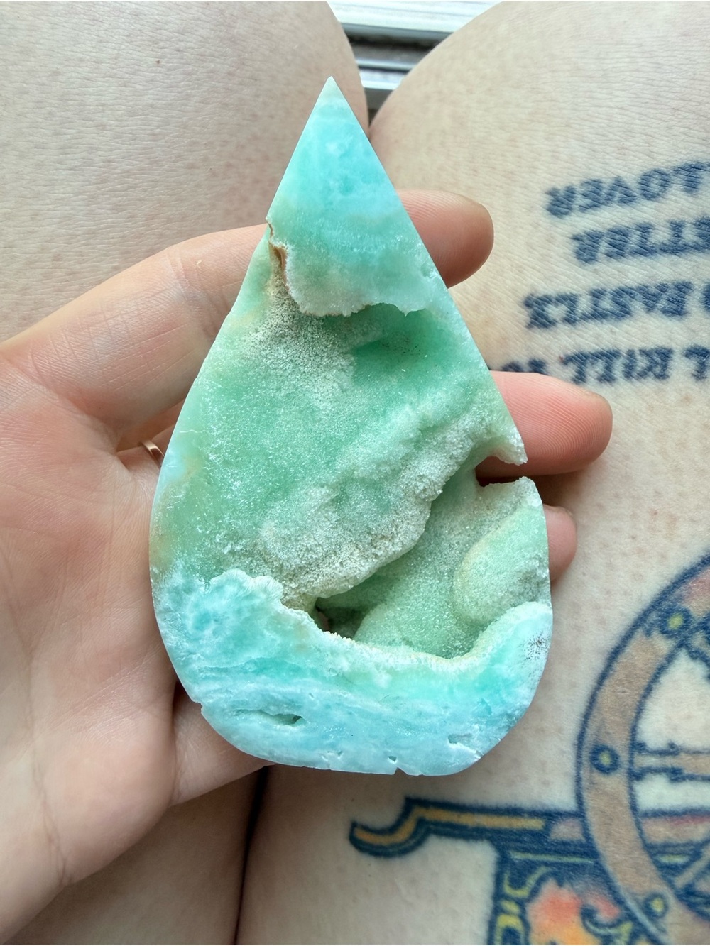Caribbean Calcite Teardrop Druzy Slab